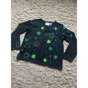 Michael Simon Sweater St Patrick’s Day Cardigan Sweater Small beaded Shamrocks L
